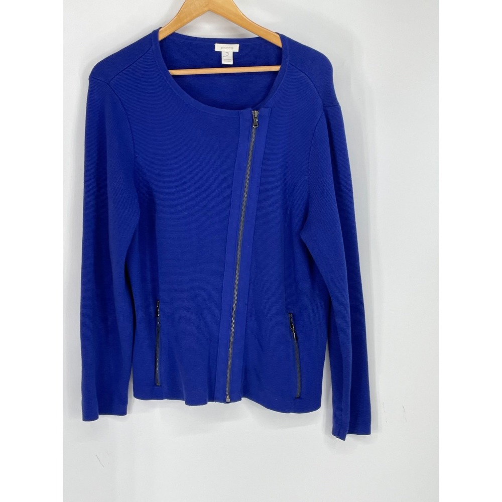 Chicos Women 3 L/XL Seamed Simone Cardigan Grotto Zippered Blue Asymmetrical